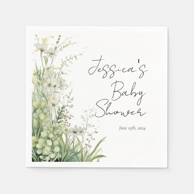 Servilleta De Papel Green Wildflower Baby Shower Napkins (Anverso)