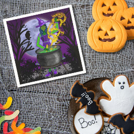 Servilleta De Papel Green Witch Cauldron Blue Moon Magic Halloween