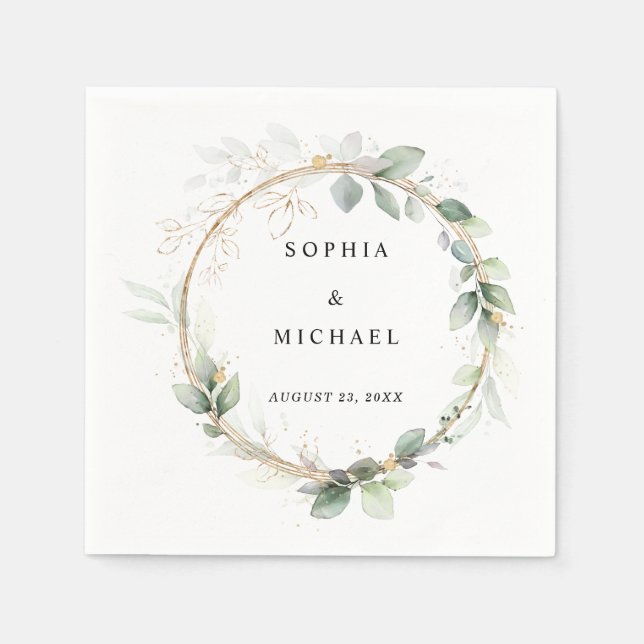 Servilleta De Papel Greenery and Gold Wedding Napkins (Anverso)