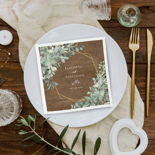 Servilleta De Papel Greenery de Madera Rústica Eucalyptus Boda Geométr