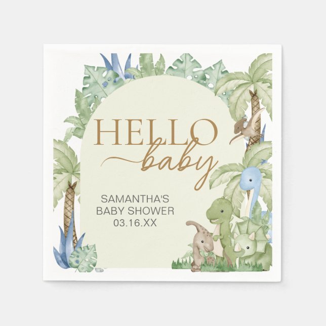 Servilleta De Papel Greenery Dinosaur Baby Shower (Anverso)