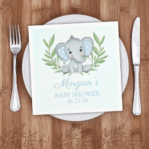 Servilleta De Papel Greenery Elephant Blue Boy Baby Shower