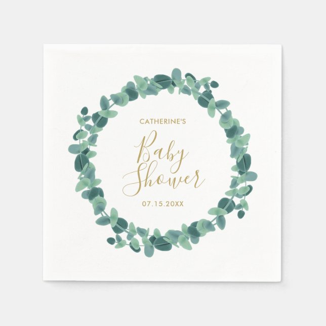Servilleta De Papel Greenery Eucalyptus Baby Shower (Anverso)