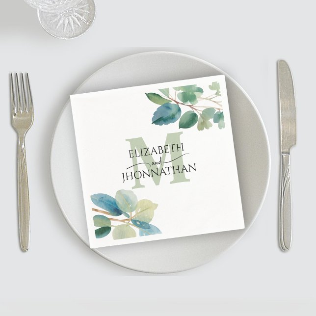 Servilleta De Papel Greenery Eucalyptus Monogrammed Boda (Subido por el creador)