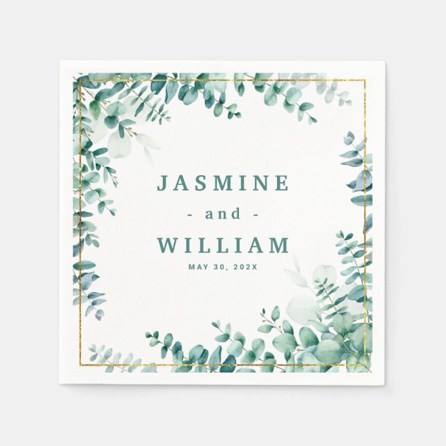 Servilleta De Papel Greenery Eucalyptus Square Frameborder Boda (Anverso)