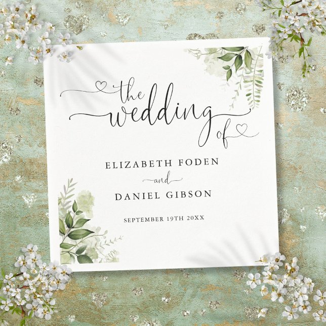 Servilleta De Papel Greenery Floral Heart Script Boda (Greenery Floral Heart Script Wedding Napkins)