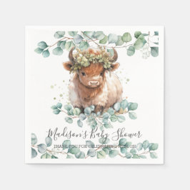 Servilleta De Papel Greenery Fluffy Highland Cow Baby Shower Cumpleaño