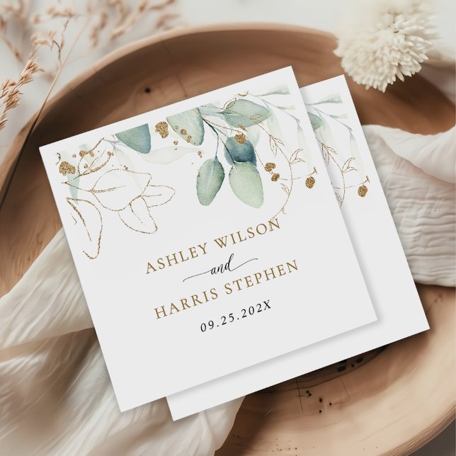 Servilleta De Papel Greenery Gold Eucalyptus Rustic Boda (Subido por el creador)