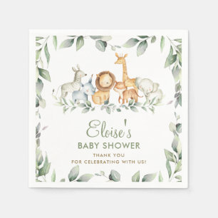 Servilleta De Papel Greenery Jungle Animals Baby Shower Primer cumplea