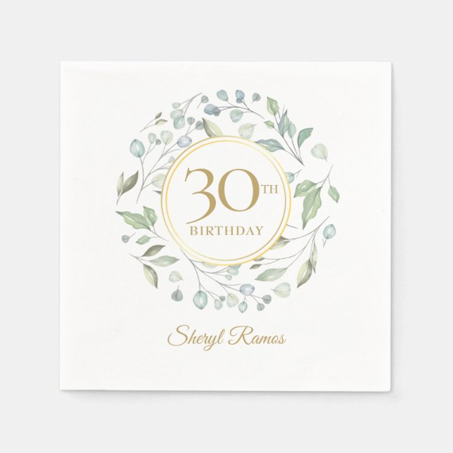 Servilleta De Papel Greenery Laurel Garland Gold 30 cumpleaños (Anverso)