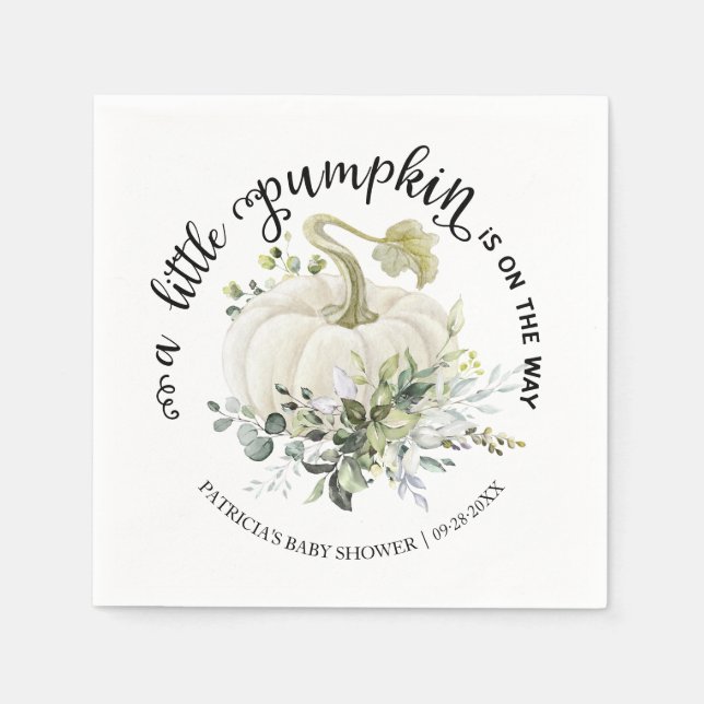 Servilleta De Papel Greenery Little Pumpkin Otoño Baby Shower (Anverso)