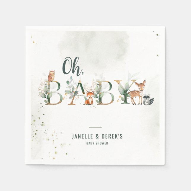 Servilleta De Papel Greenery Woodland Baby Shower (Anverso)