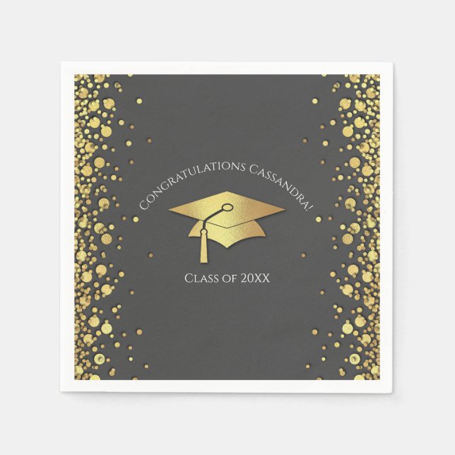 Servilleta De Papel Grey and Gold Graduation (Anverso)