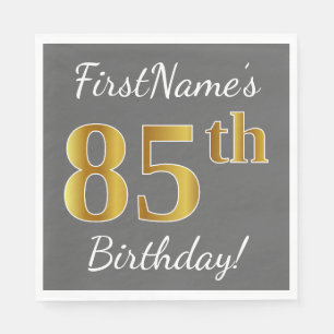 Servilleta De Papel Grey, Faux Gold 85 cumpleaños + nombre personaliz