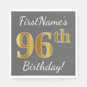 Servilleta De Papel Grey, Faux Gold 96th Birthday + Nombre personaliza