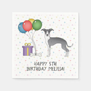 Servilleta De Papel Greyhound Italiano Azul Y Blanco - Feliz Cumpleaño