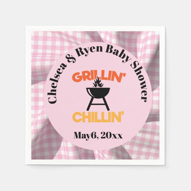 Servilleta De Papel Grillin&chillin Baby q Gingham baby shower  (Anverso)