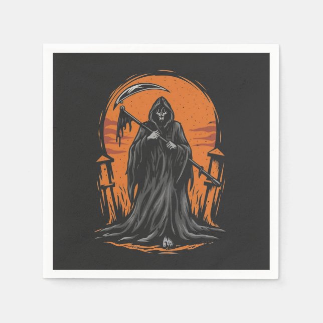 Servilleta De Papel Grim Reaper Cartoon in Sunset Graveyard (Anverso)