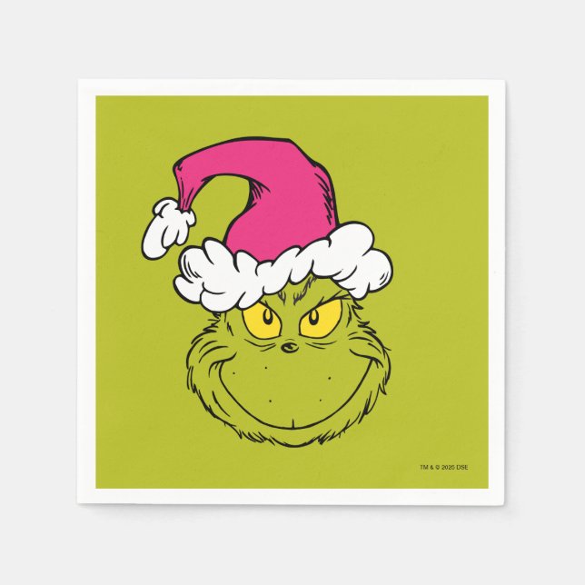 Servilleta De Papel Grinch con sombrero rosa de Santa (Anverso)