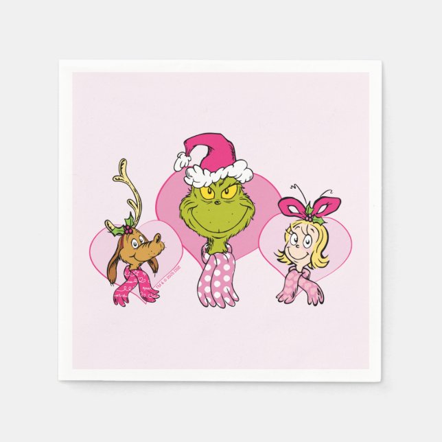 Servilleta De Papel Grinch Crew in Pink Valentine's Portrait (Anverso)