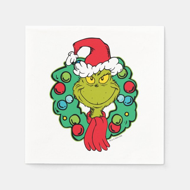 Servilleta De Papel Grinch | Navidades de la guirnalda de vacaciones (Anverso)