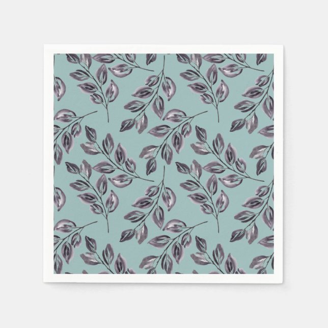 Servilleta De Papel Gris acuarela, ramas negras sobre un turquesa (Anverso)