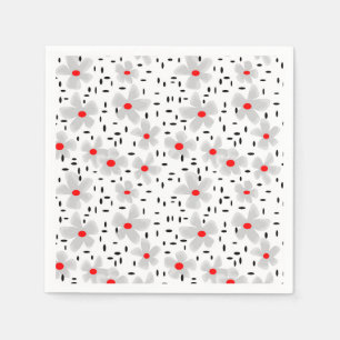 Servilleta De Papel gris con flores rojas sobre fondo blanco retro