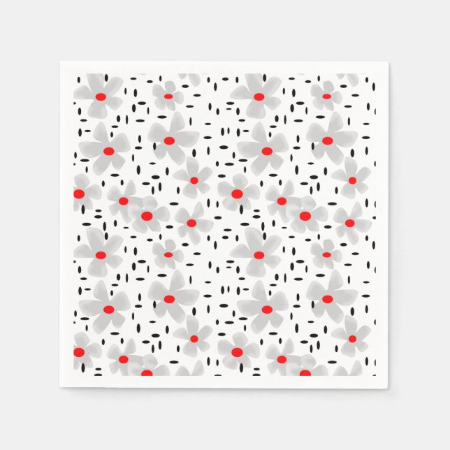Servilleta De Papel gris con flores rojas sobre fondo blanco retro (Anverso)
