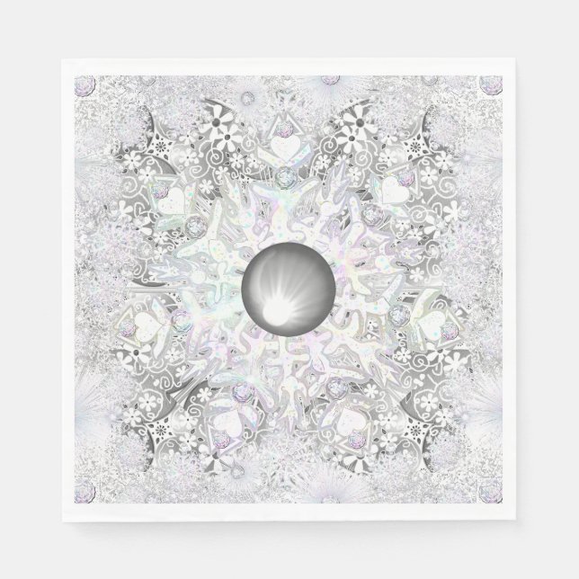 Servilleta De Papel Gris de encaje cerámico y copo de nieve (Anverso)