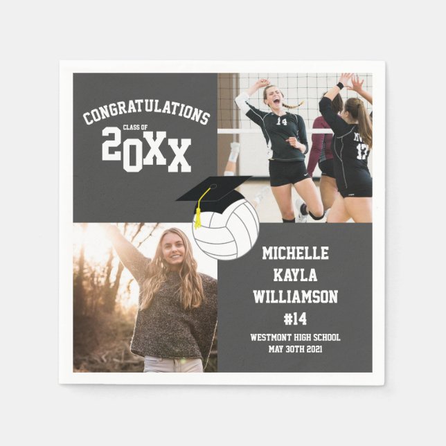 Servilleta De Papel Gris deportivo de graduación de voleibol (Anverso)
