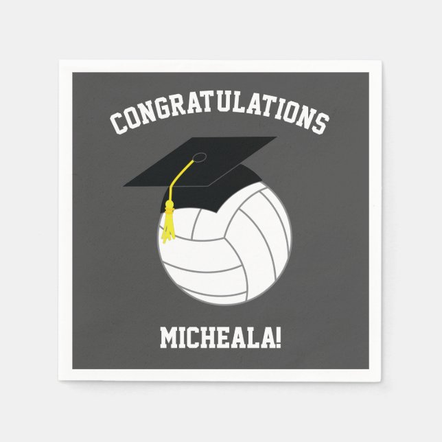 Servilleta De Papel Gris deportivo de graduación de voleibol (Anverso)