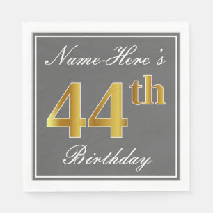 Servilleta De Papel Gris elegante, oro falso 44 cumpleaños; nombre per