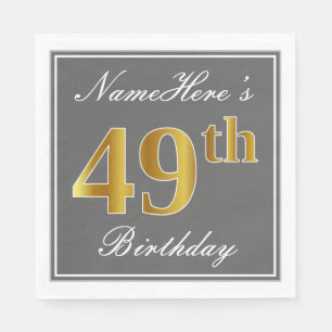 Servilleta De Papel Gris elegante, oro falso 49 cumpleaños; nombre per