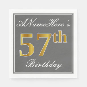 Servilleta De Papel Gris elegante, oro falso 57 cumpleaños; nombre per