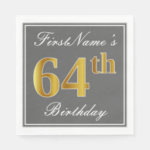 Servilleta De Papel Gris elegante, oro falso 64 cumpleaños; nombre per