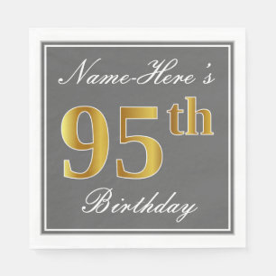 Servilleta De Papel Gris elegante, oro falso 95 cumpleaños; nombre per