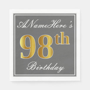 Servilleta De Papel Gris elegante, oro falso 98º cumpleaños; nombre pe
