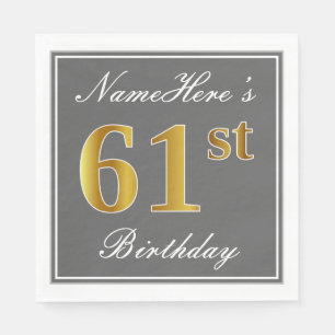 Servilleta De Papel Gris elegante, oro falso cumpleaños número 61; nom