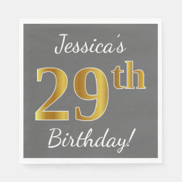 Servilleta De Papel Gris, Faux Gold 29th Birthday + Nombre personaliza