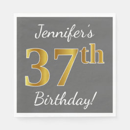 Servilleta De Papel Gris, Faux Gold 37th Birthday + Nombre personaliza