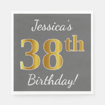 Gris, Faux Gold 38th Birthday + Nombre personaliza
