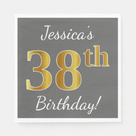 Servilleta De Papel Gris, Faux Gold 38th Birthday + Nombre personaliza