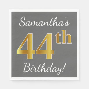 Servilleta De Papel Gris, Faux Gold 44th Birthday + Nombre personaliza