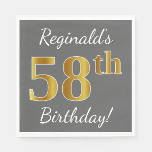 Servilleta De Papel Gris, Faux Gold 58th Birthday + Nombre personaliza