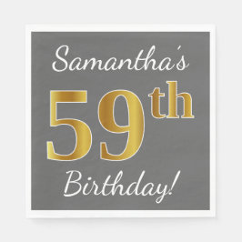 Servilleta De Papel Gris, Faux Gold 59th Birthday + Nombre personaliza
