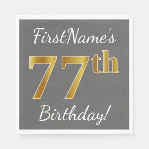 Servilleta De Papel Gris, Faux Gold 77th Birthday + Nombre personaliza