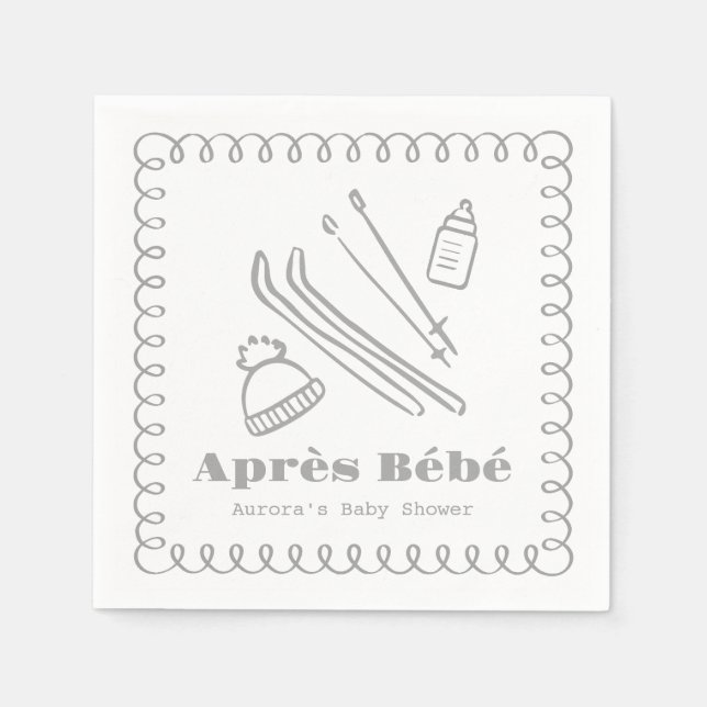Servilleta De Papel Gris Hand Drawn Après Bébé Baby Shower (Anverso)