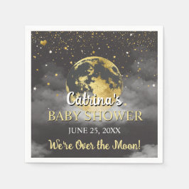 Servilleta De Papel Gris oscuro sobre la luna y Baby Shower con estrel