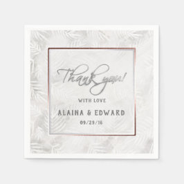 Servilleta De Papel Gris plateado y hojas rosadas turbias Boda