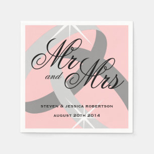 Servilleta De Papel Gris rosado Sr. y Sra. boda Ring Napkins
